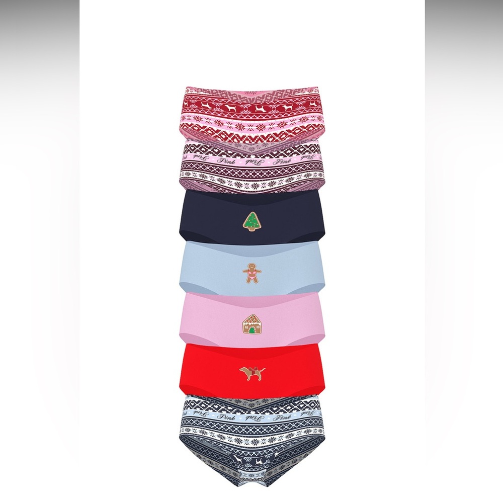 VS PINK CHRISTMAS Cheeky Panties Large Multi 7 Pack NEW